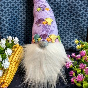 Gnome (Homemade) with Fun Purple Hat - Stands 12 1/2" Tall